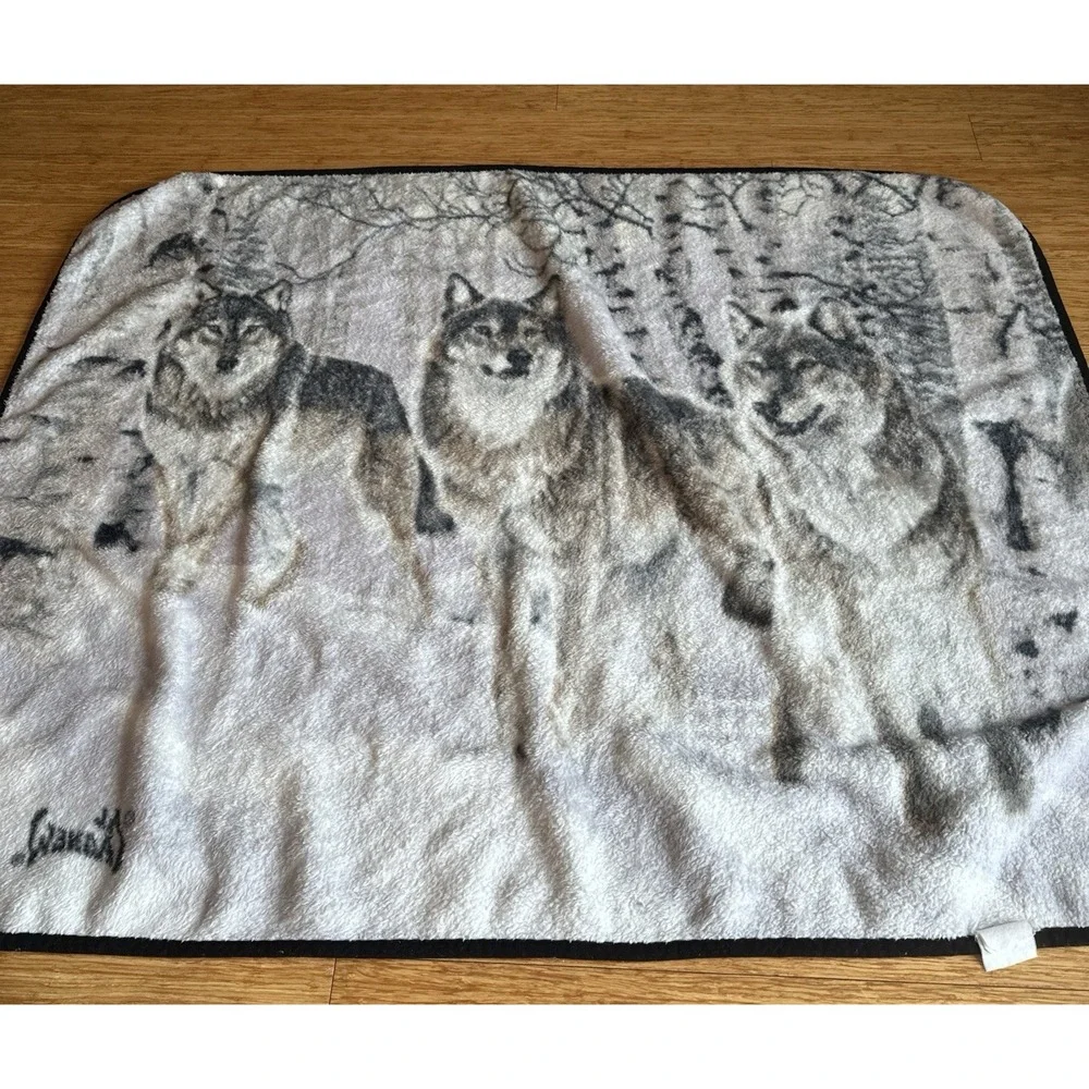 Vintage  AL AGNEW Renegades Wolf Pack Winter Forest Birch Throw Blanket Fleece